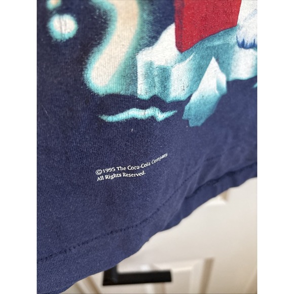 Coca-Cola Vtg 90s Surf Board Polar Bear Single Stitch Blue T-Shirt Size M - Picture 5 of 6